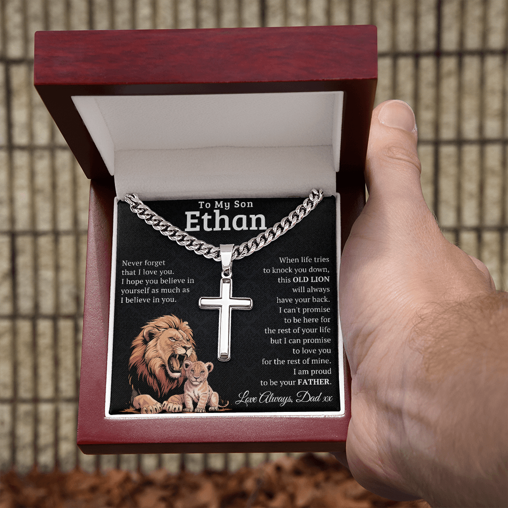 Personalized Cuban Link Chain with Engraved Artisan Cross