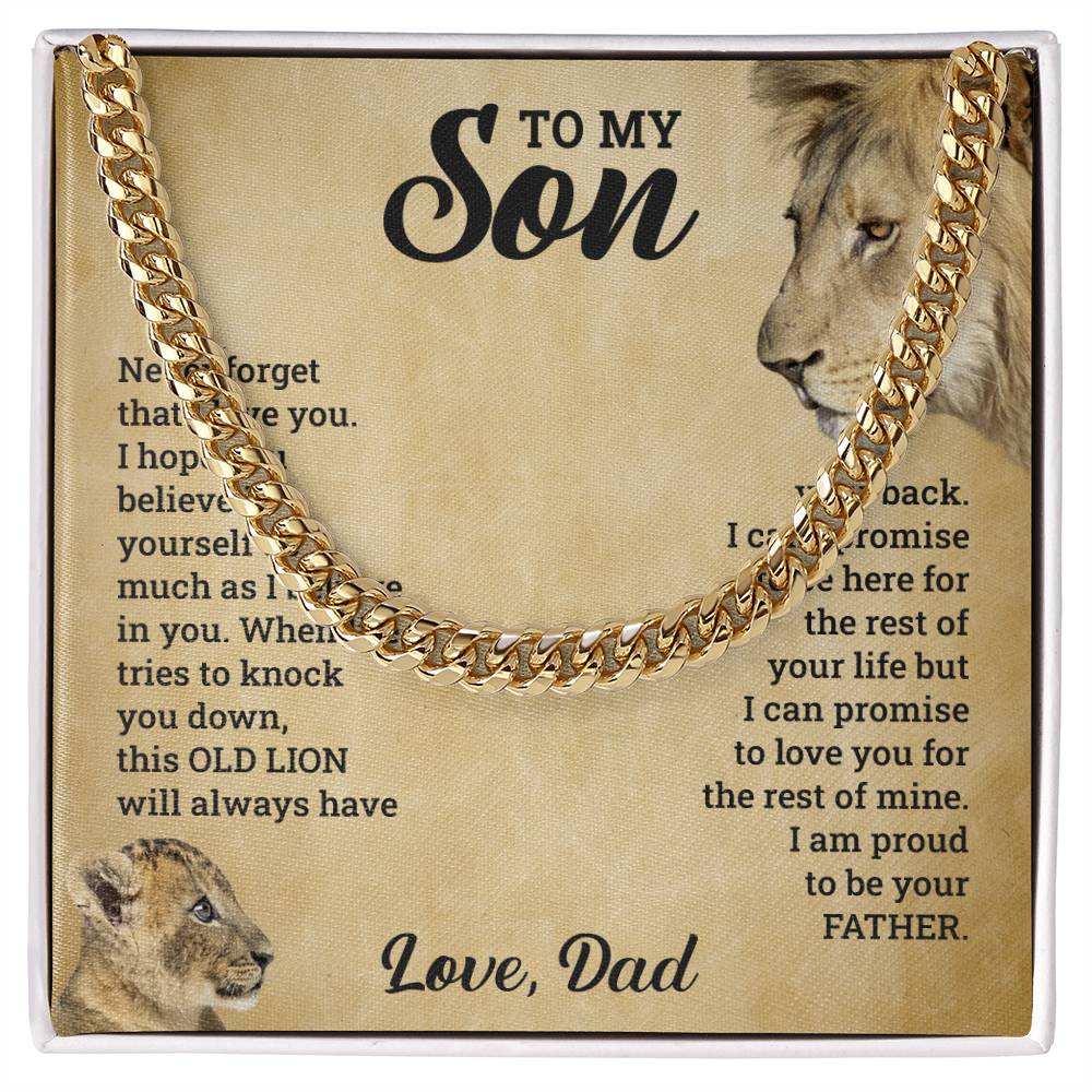 To My Son Gift From Dad, This Old Lion Will Always Have Your Back - Cuban Link Chain Neckalce