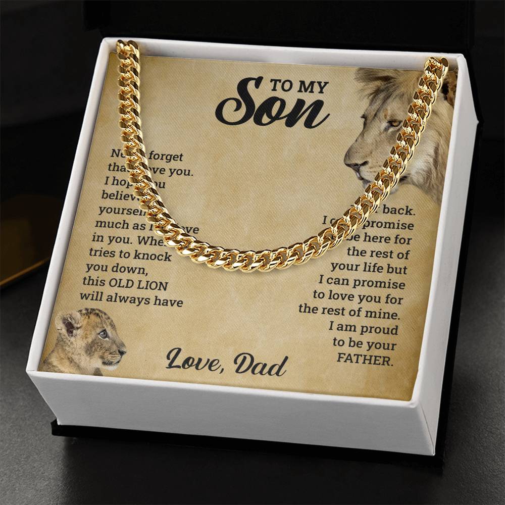 To My Son Gift From Dad, This Old Lion Will Always Have Your Back - Cuban Link Chain Neckalce