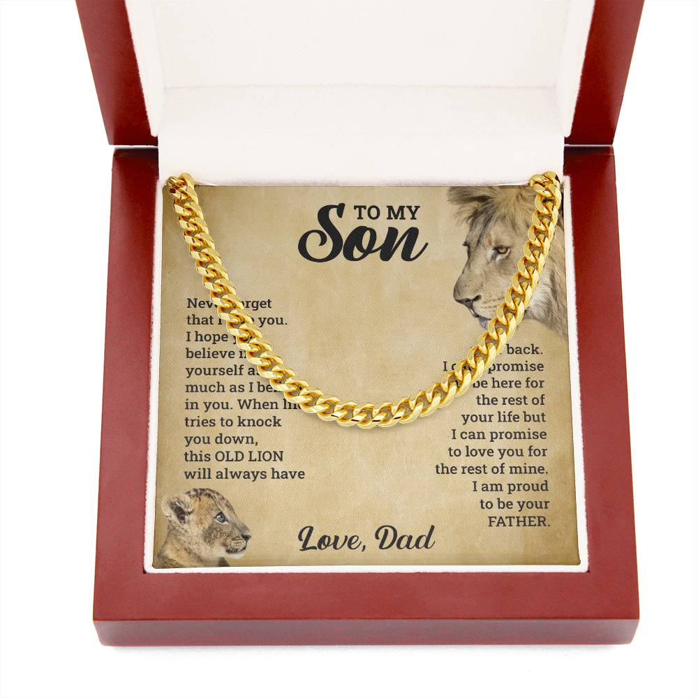 To My Son Gift From Dad, This Old Lion Will Always Have Your Back - Cuban Link Chain Neckalce