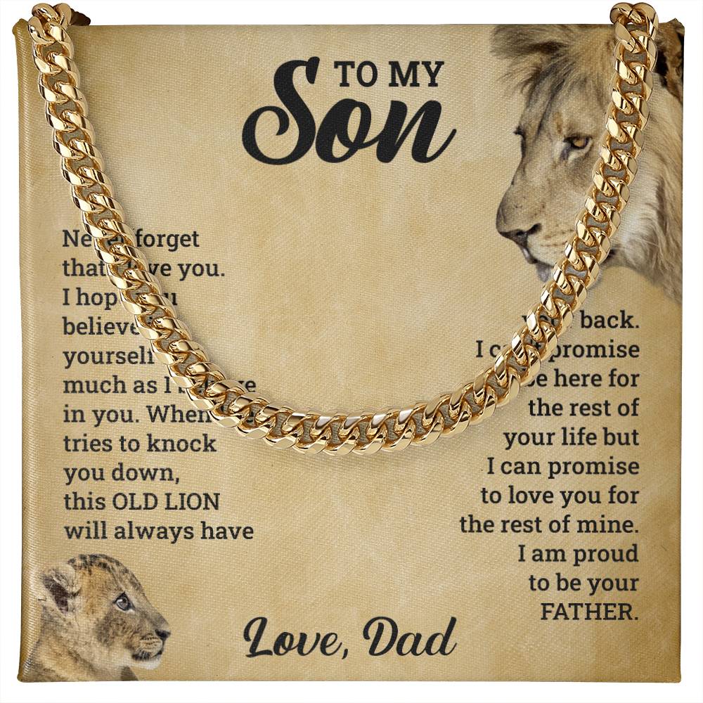 To My Son Gift From Dad, This Old Lion Will Always Have Your Back - Cuban Link Chain Neckalce