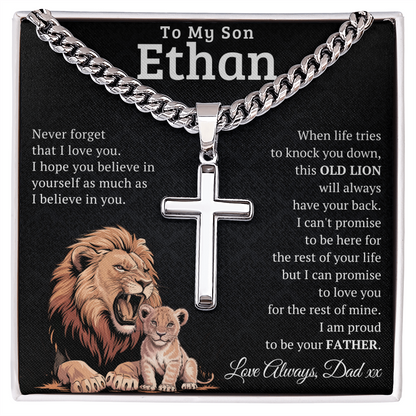 Personalized Cuban Link Chain with Engraved Artisan Cross