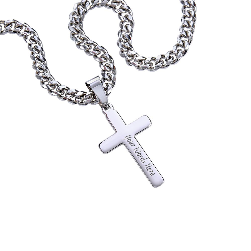 Personalized Cuban Link Chain with Engraved Artisan Cross