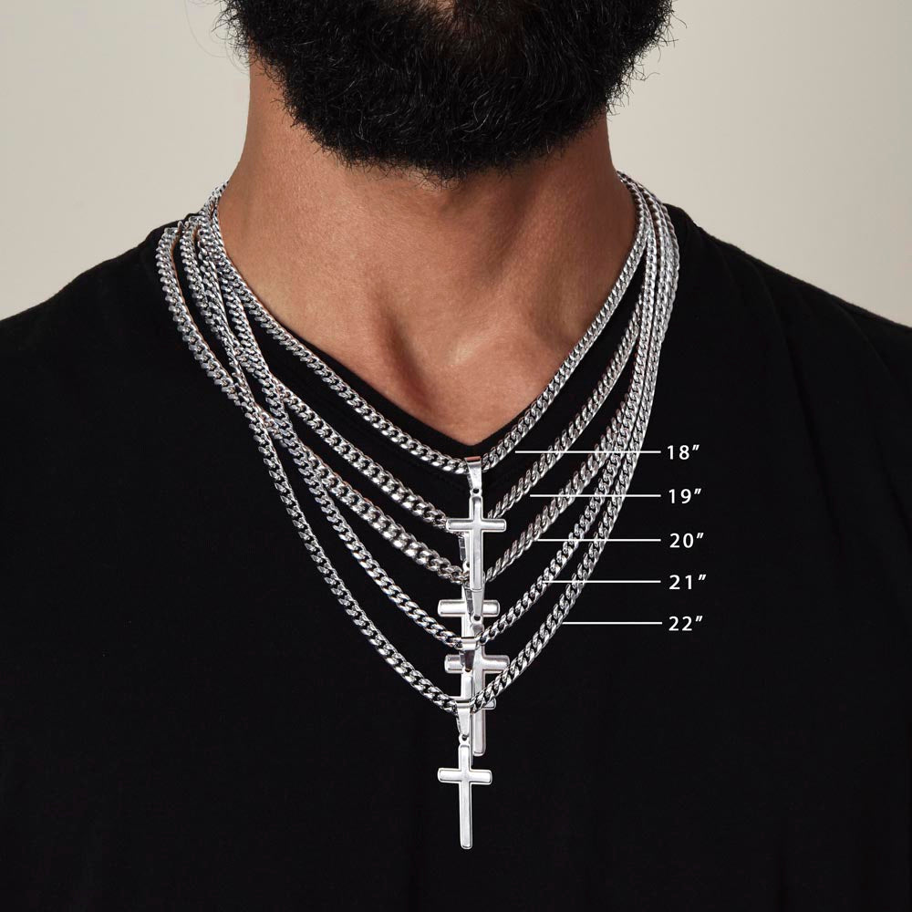 Personalized Cuban Link Chain with Engraved Artisan Cross