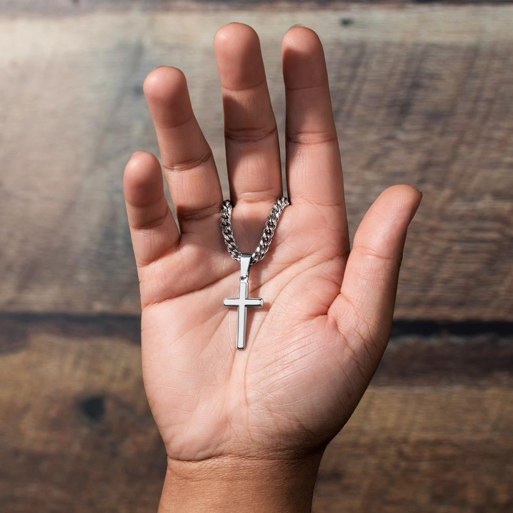 Personalized Cuban Link Chain with Engraved Artisan Cross