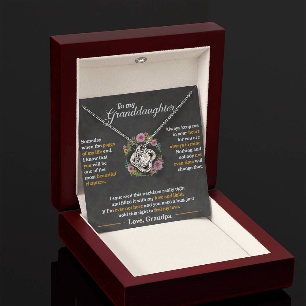 To My Granddaughter, Hold This Tight To Feel My Love - Love Knot Necklace