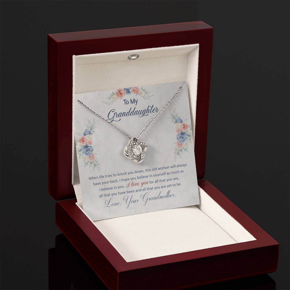 To My Granddaughter, This Old Woman Will Always Have Your Back - Love Knot Necklace