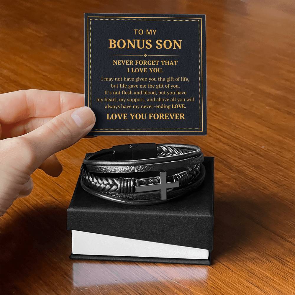 To My Bonus Son - I May Not Have Given You The Gift Of Life - Men's Cross Bracelet