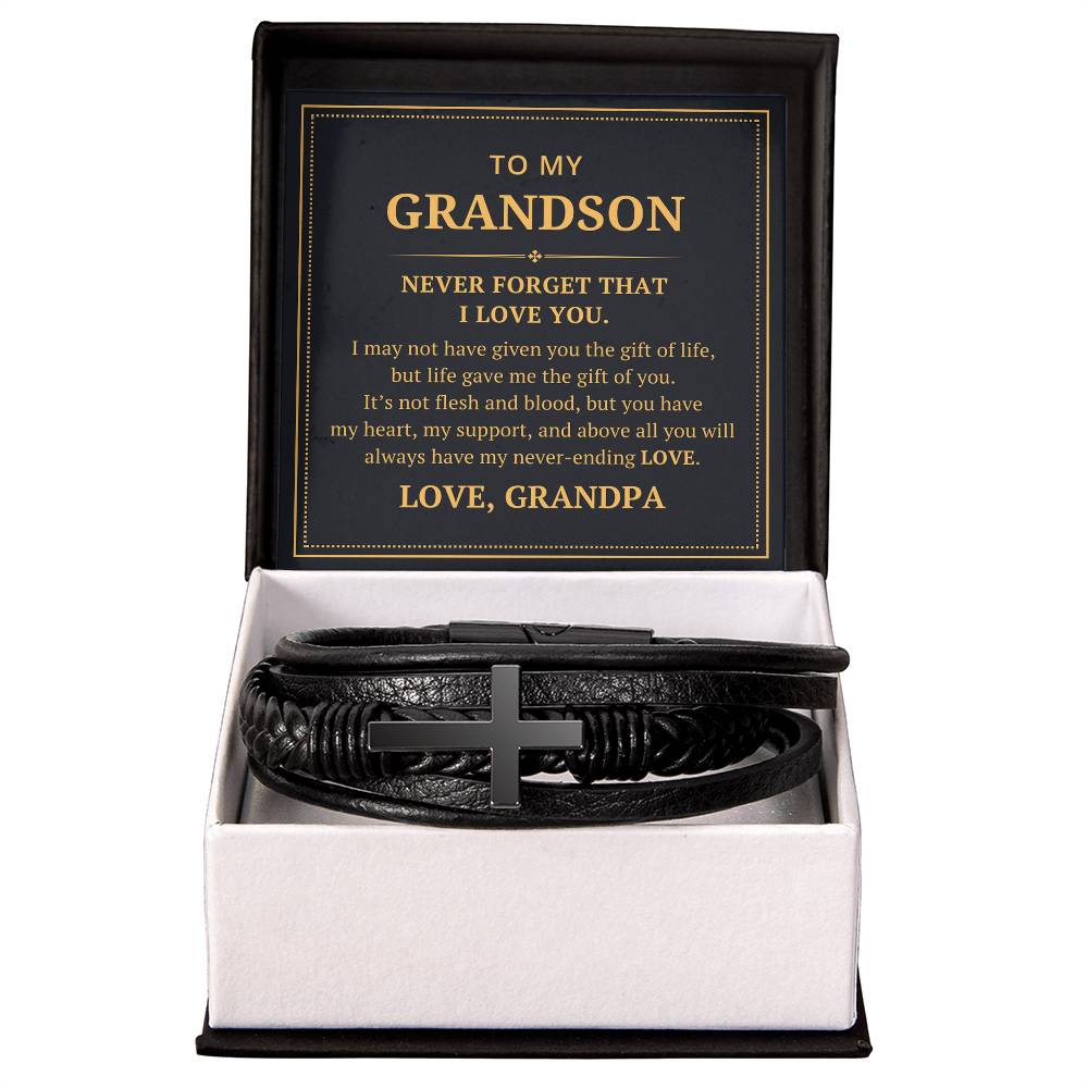 To My Grandson From Grandpa - I May Not Have Given You The Gift Of Life - Men's Cross Bracelet