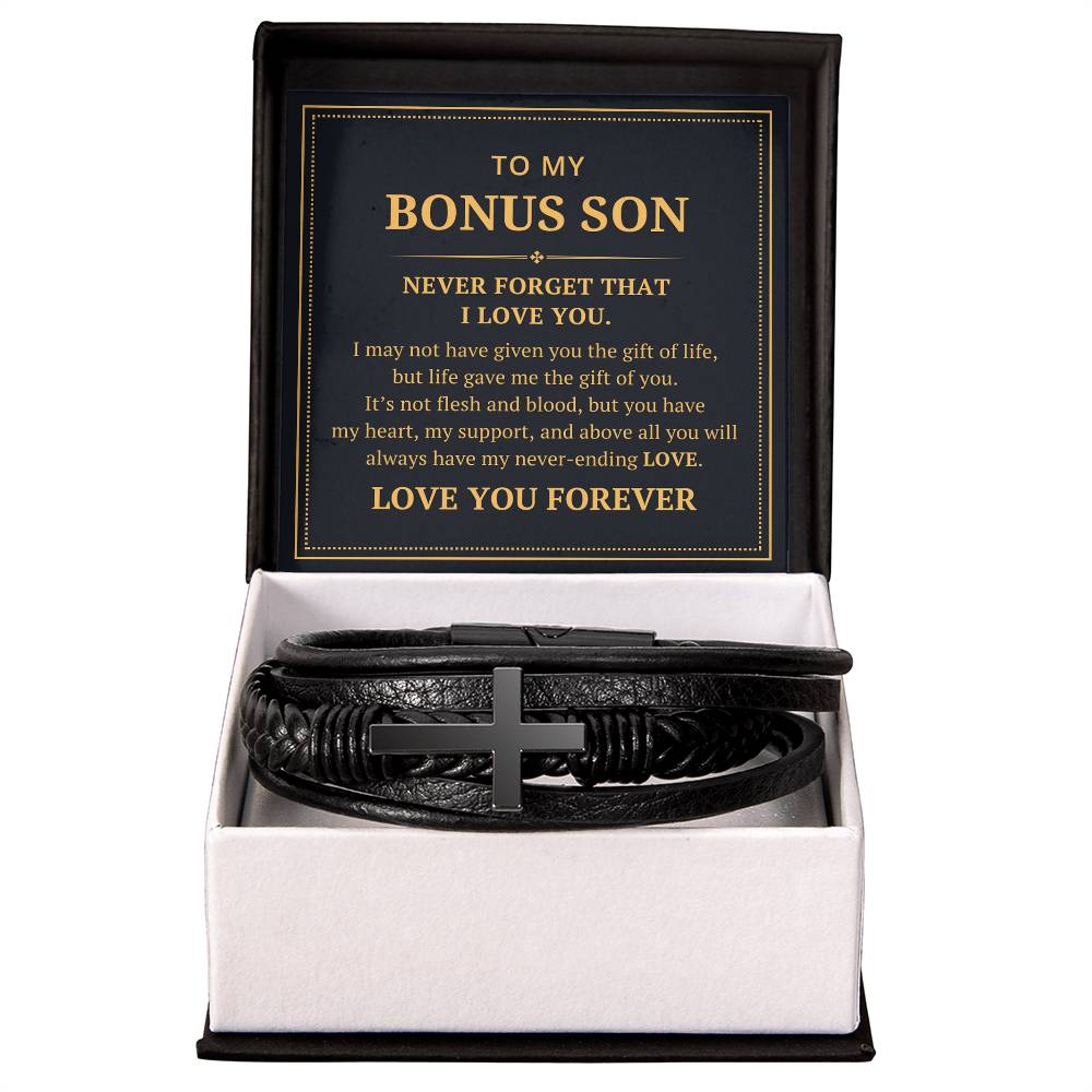 To My Bonus Son - I May Not Have Given You The Gift Of Life - Men's Cross Bracelet