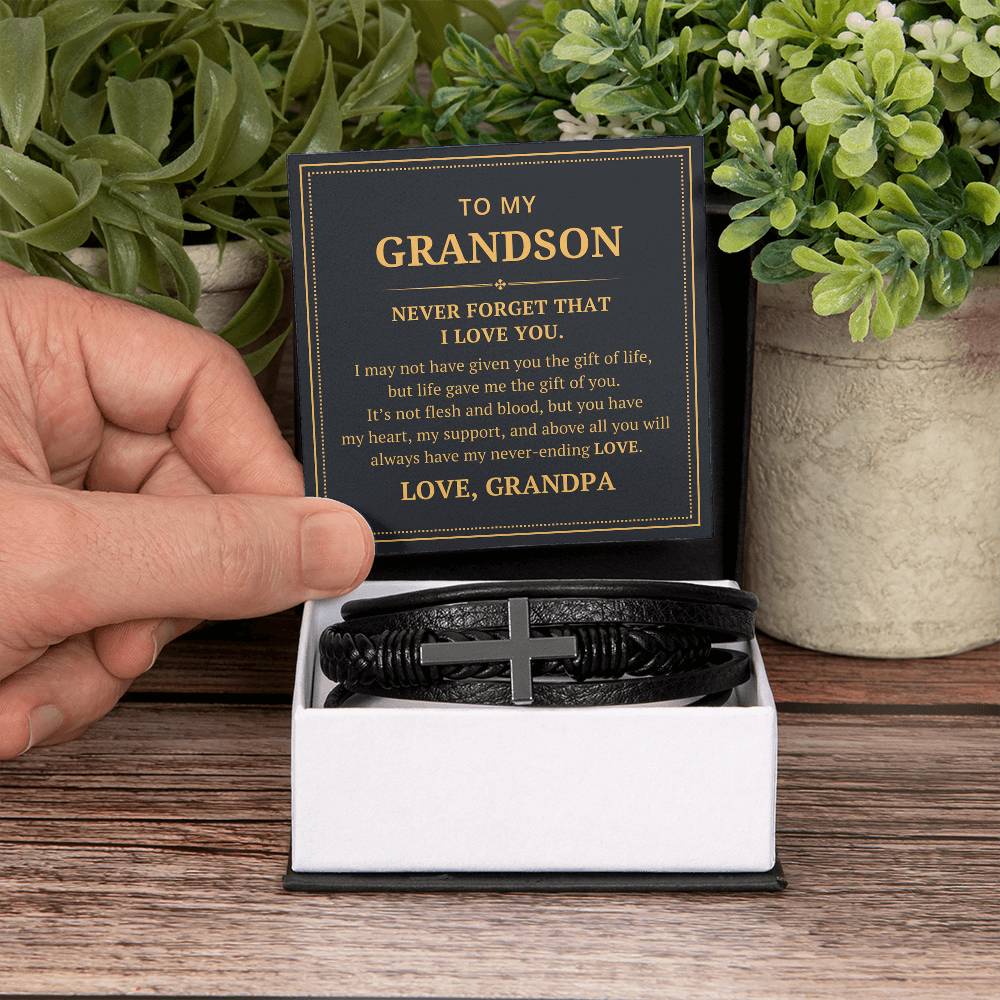 To My Grandson From Grandpa - I May Not Have Given You The Gift Of Life - Men's Cross Bracelet