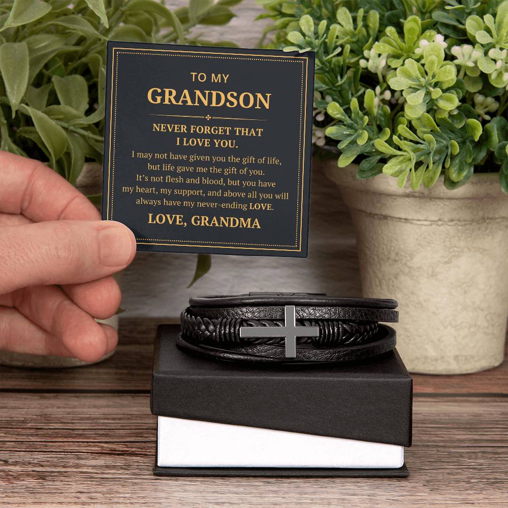 To My Grandson From Grandma - I May Not Have Given You The Gift Of Life - Men's Cross Bracelet