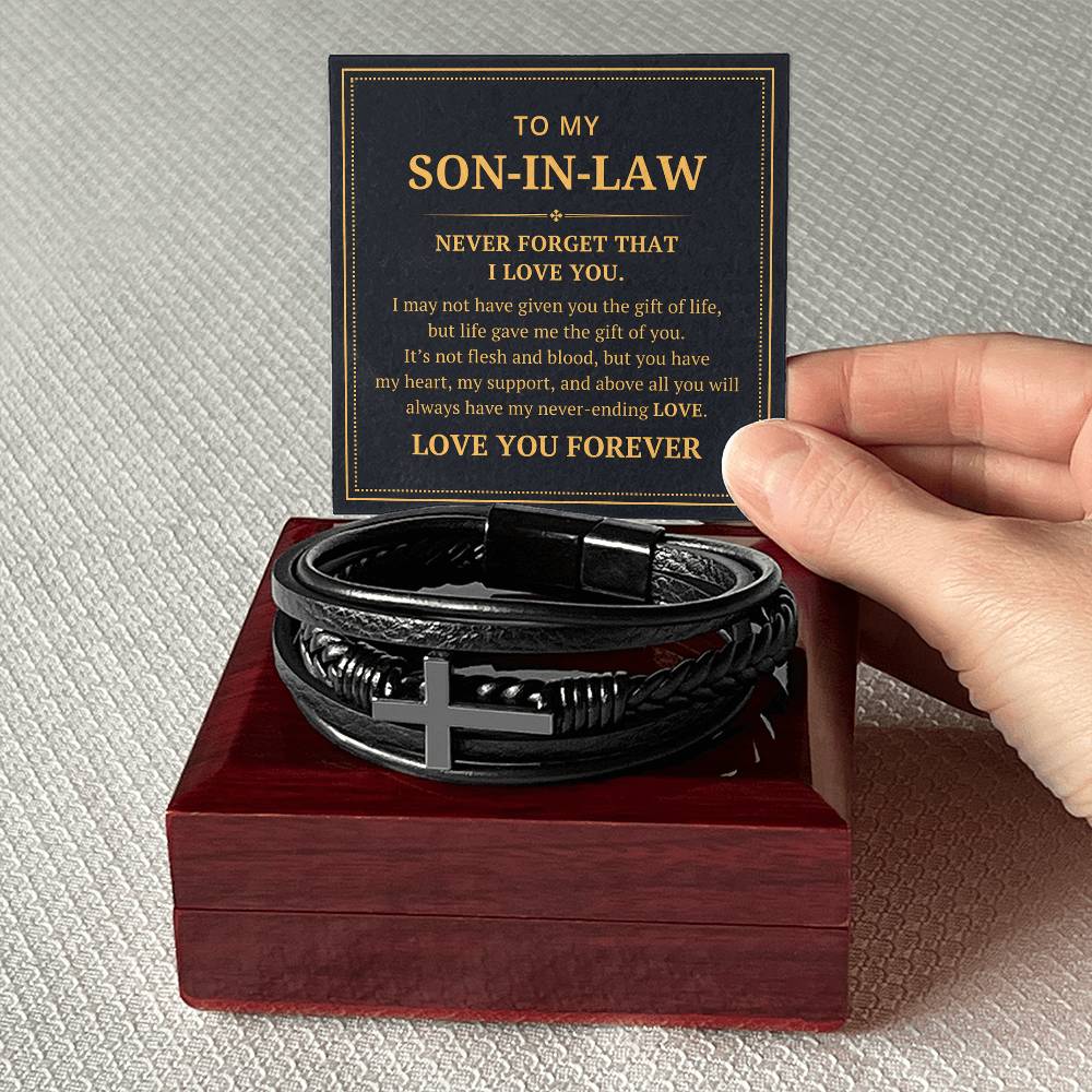 To My Son In Law - I May Not Have Given You The Gift Of Life - Men's Cross Bracelet