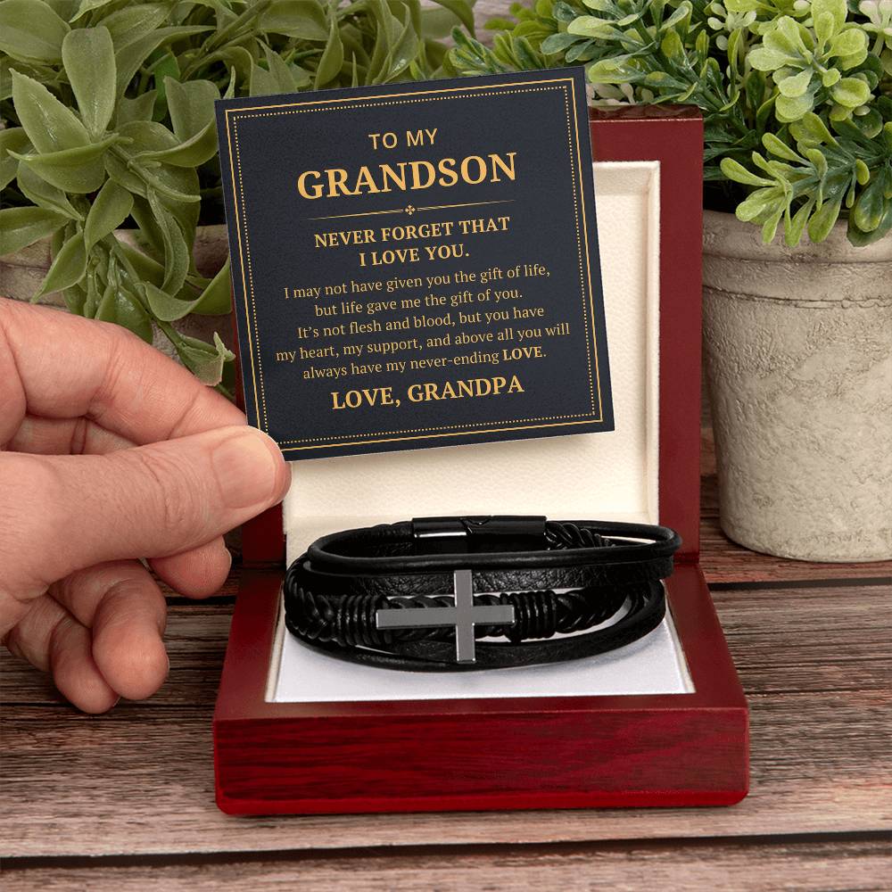 To My Grandson From Grandpa - I May Not Have Given You The Gift Of Life - Men's Cross Bracelet