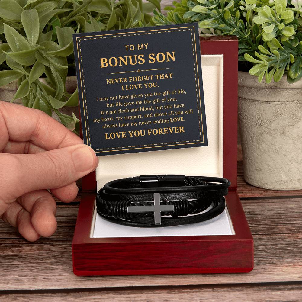 To My Bonus Son - I May Not Have Given You The Gift Of Life - Men's Cross Bracelet