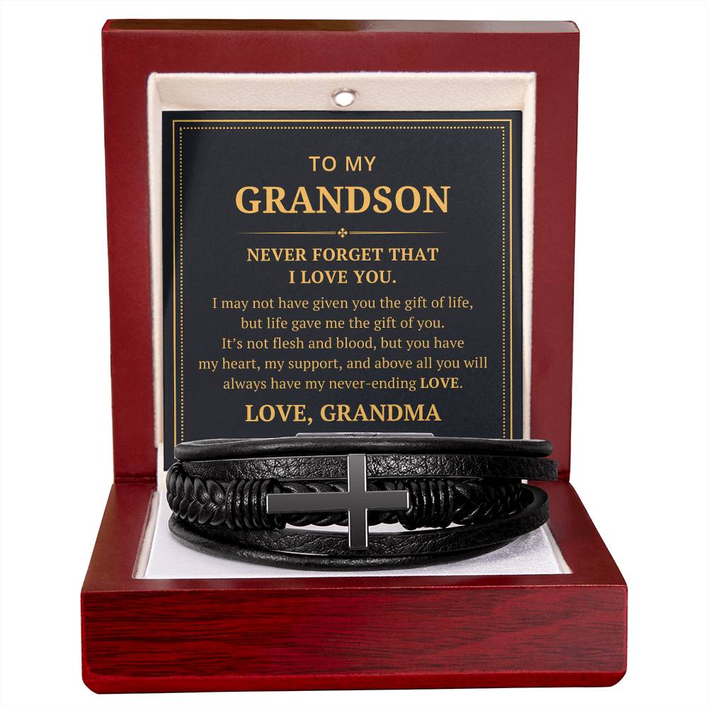 To My Grandson From Grandma - I May Not Have Given You The Gift Of Life - Men's Cross Bracelet