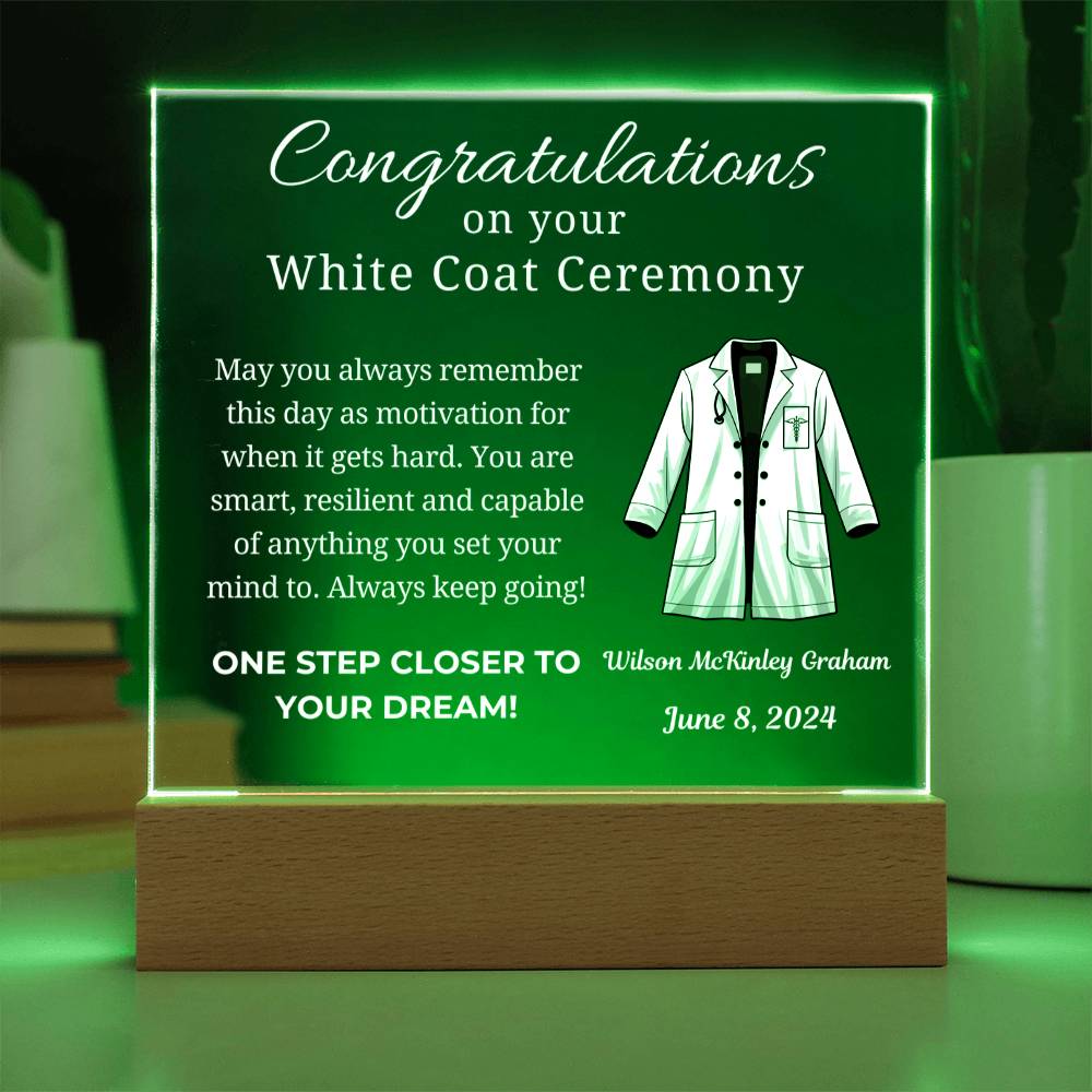 Custom White Coat Ceremony Gift Acrylic Square Plaque for Future Doctor First White Coat Medical Student Personalized Med School Graduation