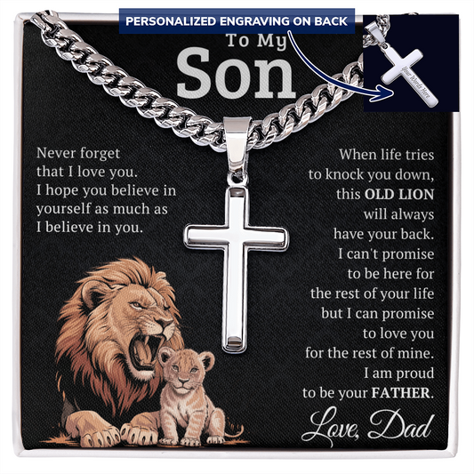 Personalized Cross Necklace with Cuban Link Chain