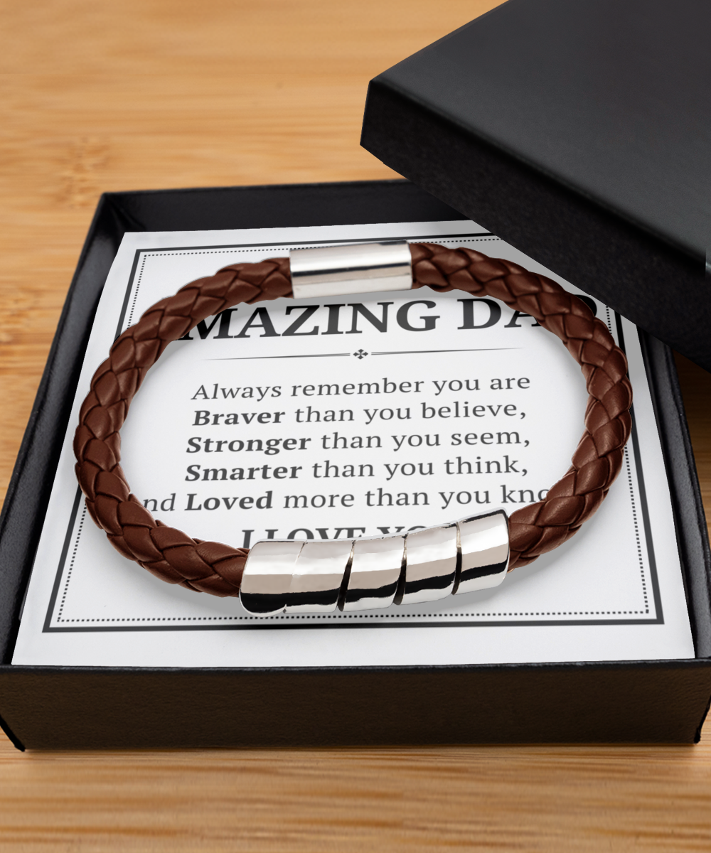 To My Amazing Dad Men's Bracelet - Always Remember You're Braver Than You Believe - Christmas Gifts