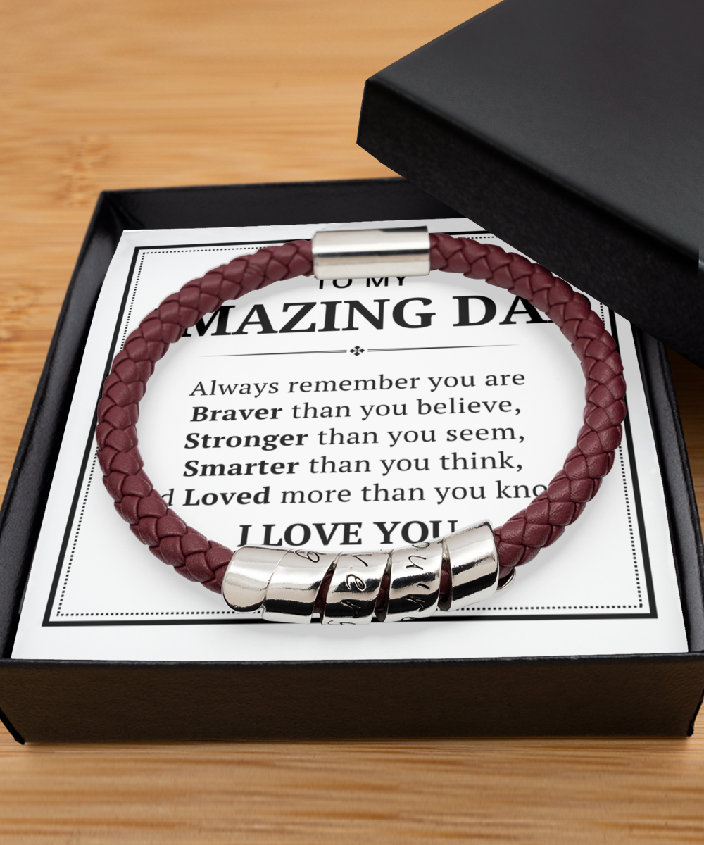 To My Amazing Dad Men's Bracelet - Always Remember You're Braver Than You Believe - Christmas Gifts